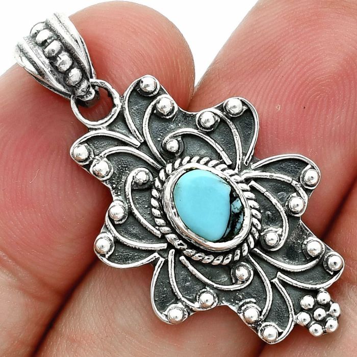 Lucky Charm Tibetan Turquoise Pendant EXP02040 P-1558, 7x5 mm