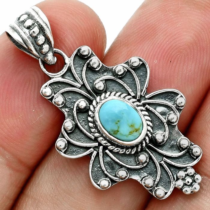 Natural Rare Turquoise Nevada Aztec Mt Pendant EXP02041 P-1558, 7x5 mm