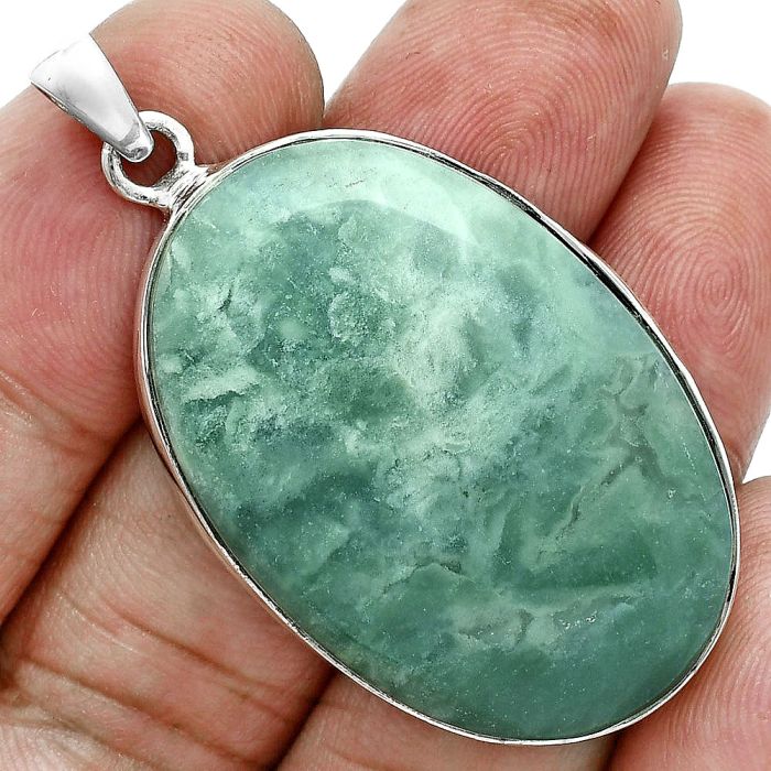 Green Lace Agate Pendant EXP02049 P-1001, 24x36 mm