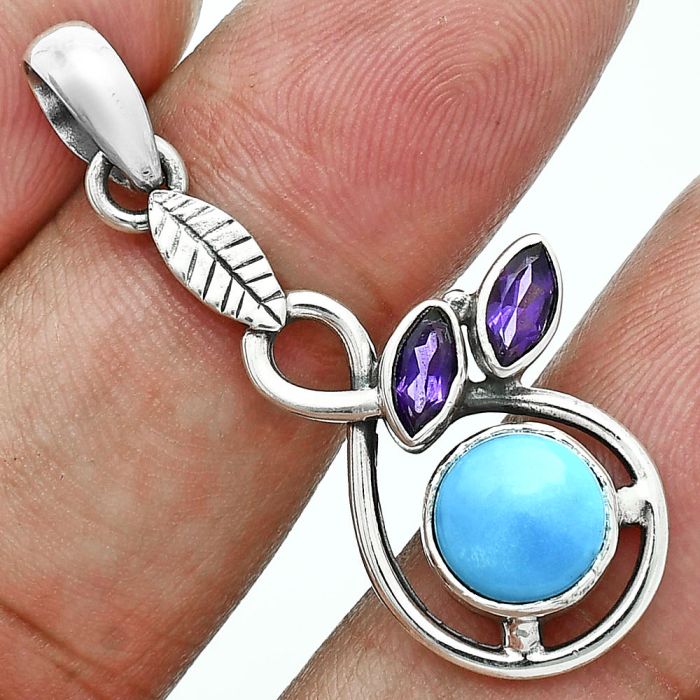 Sleeping Beauty Turquoise and Amethyst Pendant EXP02052 T-1013, 8x8 mm