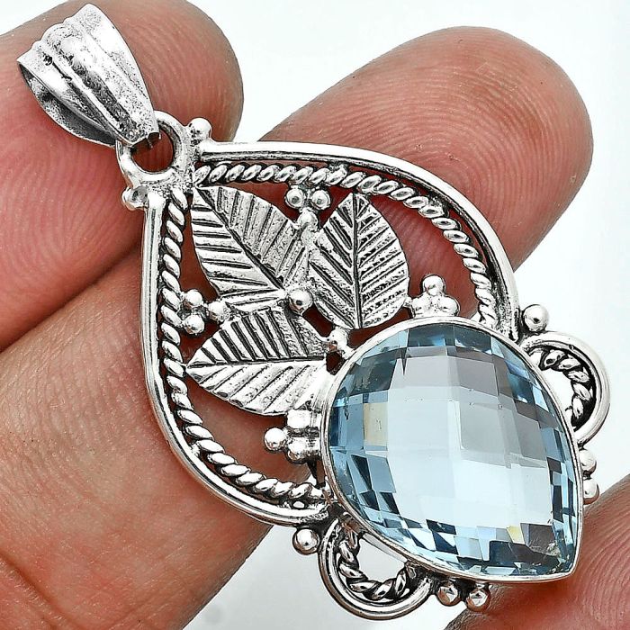 Sky Blue Topaz Checker Briolette Pendant EXP02054 P-1258, 13x17 mm