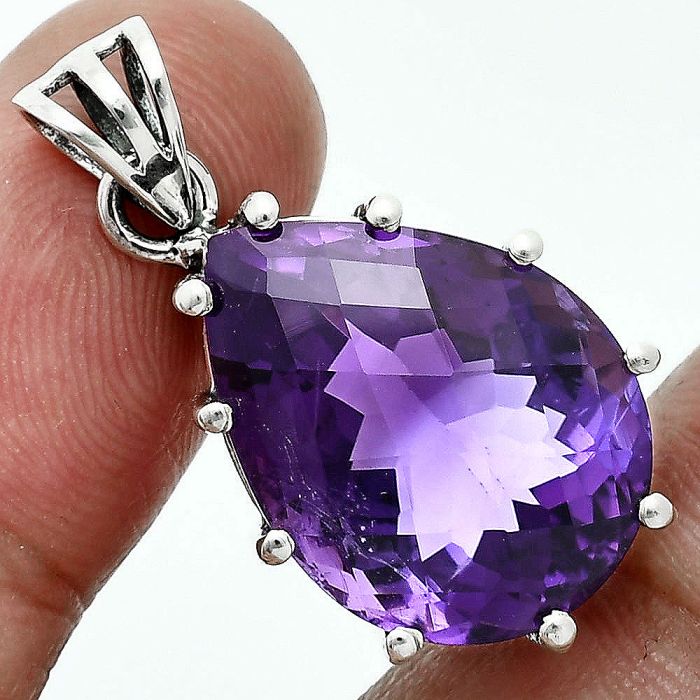 African Amethyst Checker Pendant EXP02057 P-1739, 16x20 mm