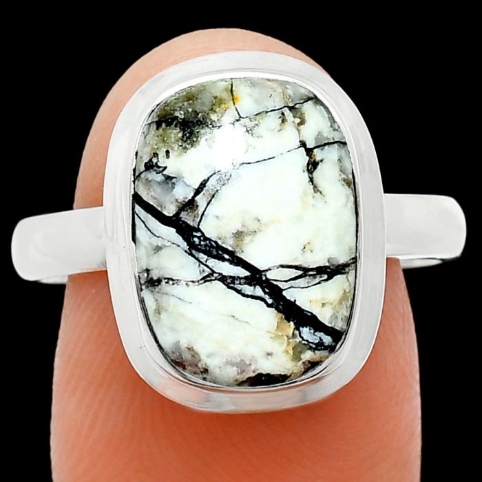 Authentic White Buffalo Turquoise Nevada Ring size-9.5 EXR01011 R-1007, 10x14 mm