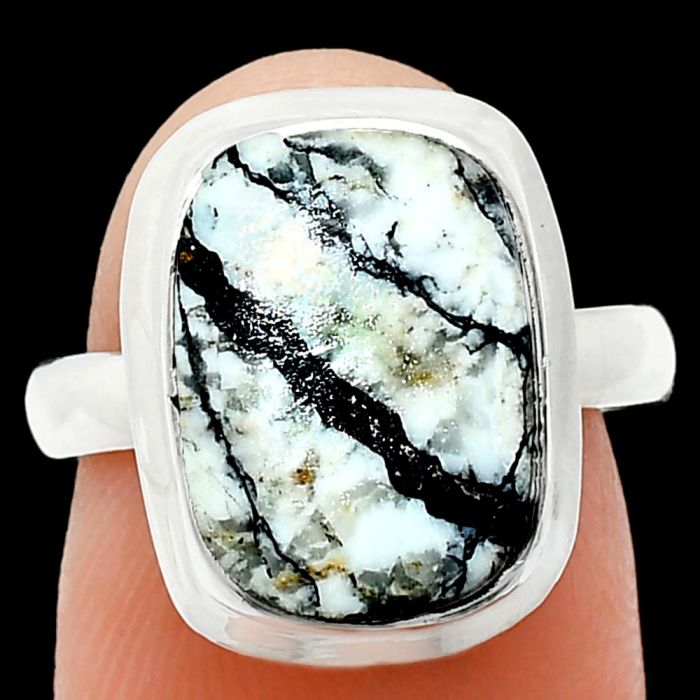 Authentic White Buffalo Turquoise Nevada Ring size-6.5 EXR01013 R-1007, 10x14 mm