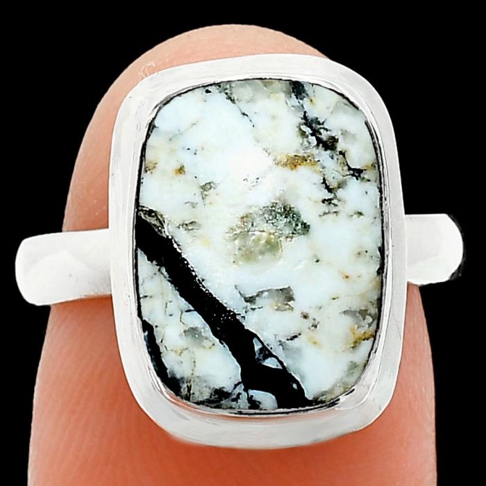 Authentic White Buffalo Turquoise Nevada Ring size-7 EXR01014 R-1007, 10x14 mm