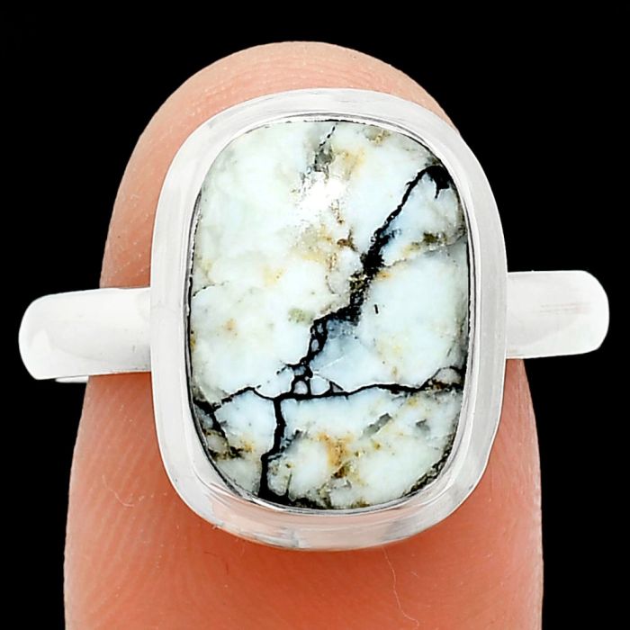 Authentic White Buffalo Turquoise Nevada Ring size-9.5 EXR01016 R-1007, 10x14 mm