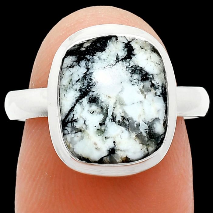 Authentic White Buffalo Turquoise Nevada Ring size-8 EXR01017 R-1007, 10x12 mm