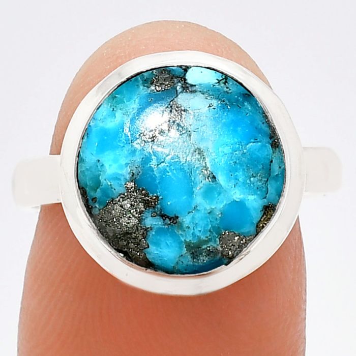 Natural Turquoise Morenci Mine Ring size-8 EXR01025 R-1007, 12x12 mm