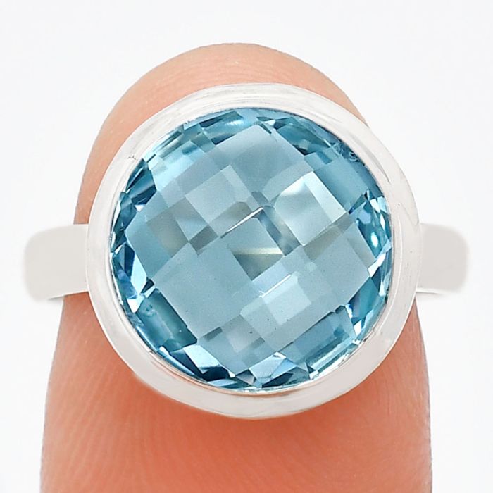 Sky Blue Topaz Checker Briolette Ring size-8 EXR01028 R-1007, 12x12 mm