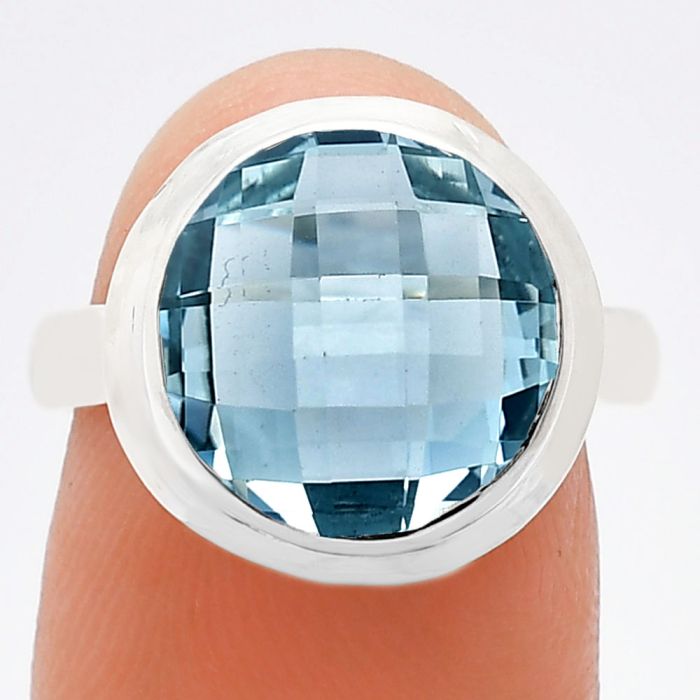 Sky Blue Topaz Checker Briolette Ring size-7 EXR01029 R-1007, 12x12 mm