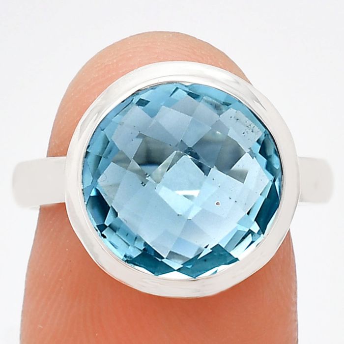 Sky Blue Topaz Checker Briolette Ring size-8 EXR01030 R-1007, 12x12 mm