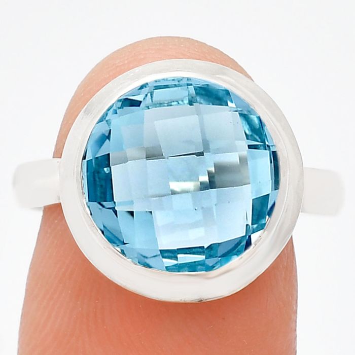 Sky Blue Topaz Checker Briolette Ring size-9 EXR01031 R-1007, 12x12 mm