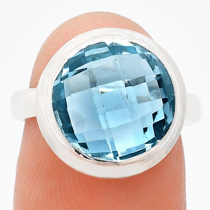 Sky Blue Topaz Checker Briolette Ring size-7 EXR01032 R-1007, 12x12 mm