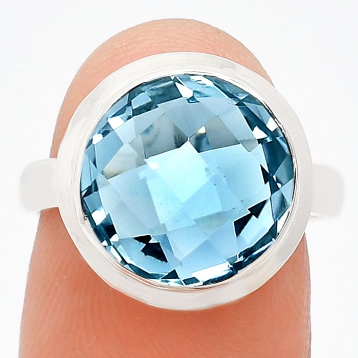 Sky Blue Topaz Checker Briolette Ring size-7 EXR01033 R-1007, 12x12 mm