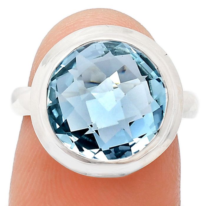 Sky Blue Topaz Checker Briolette Ring size-7 EXR01034 R-1007, 12x12 mm