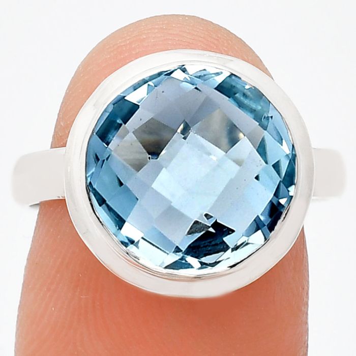 Sky Blue Topaz Checker Briolette Ring size-8 EXR01035 R-1007, 12x12 mm