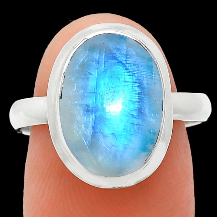 Rainbow Moonstone Ring size-9 EXR01044 R-1007, 10x14 mm