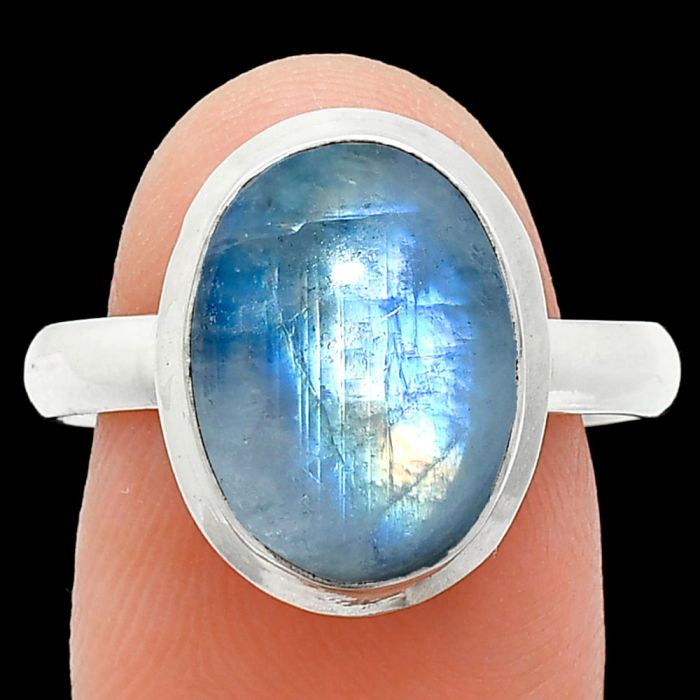 Rainbow Moonstone Ring size-9.5 EXR01045 R-1007, 10x14 mm