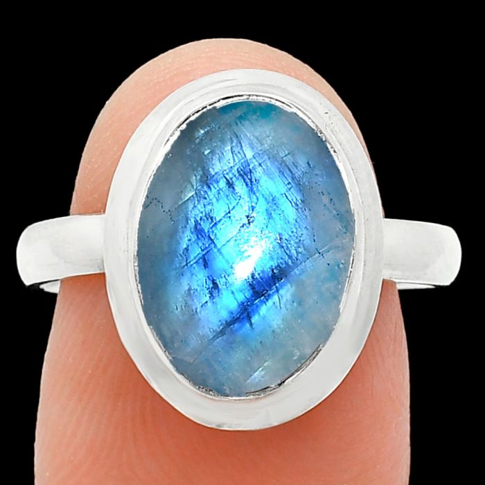 Rainbow Moonstone Ring size-9 EXR01046 R-1007, 10x14 mm