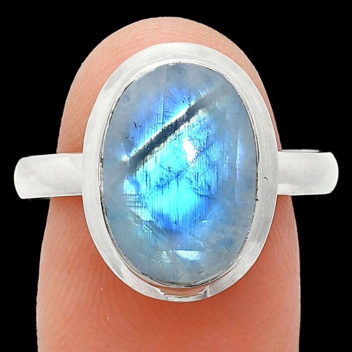 Rainbow Moonstone Ring size-9.5 EXR01048 R-1007, 10x14 mm