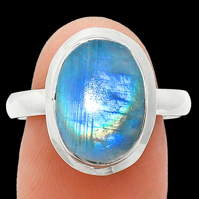 Rainbow Moonstone Ring size-9.5 EXR01049 R-1007, 10x14 mm