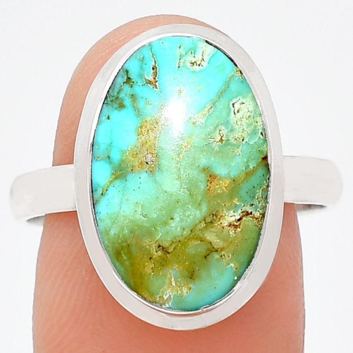 Natural Rare Turquoise Nevada Aztec Mt Ring size-9.5 EXR01057 R-1007, 11x17 mm