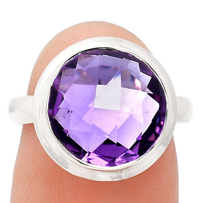 Amethyst Checker Briolette Ring size-7 EXR01061 R-1007, 12x12 mm