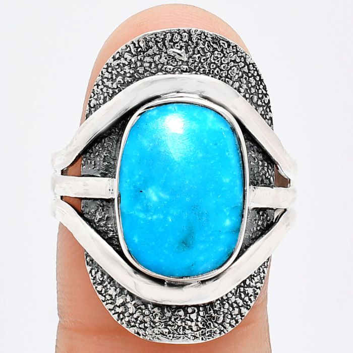 Natural Rare Turquoise Nevada Aztec Mt Ring size-8.5 EXR01071 R-1402, 10x14 mm