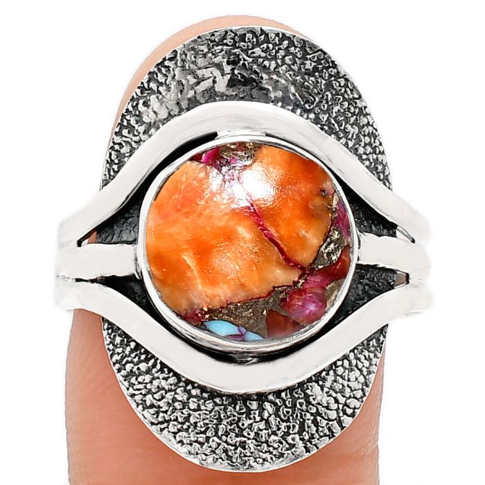 Kingman Orange Dahlia Turquoise Ring size-9.5 EXR01076 R-1402, 11x11 mm