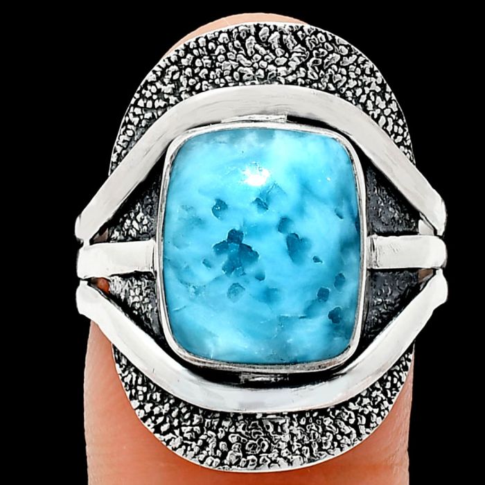 Larimar (Dominican Republic) Ring size-8.5 EXR01085 R-1402, 10x12 mm