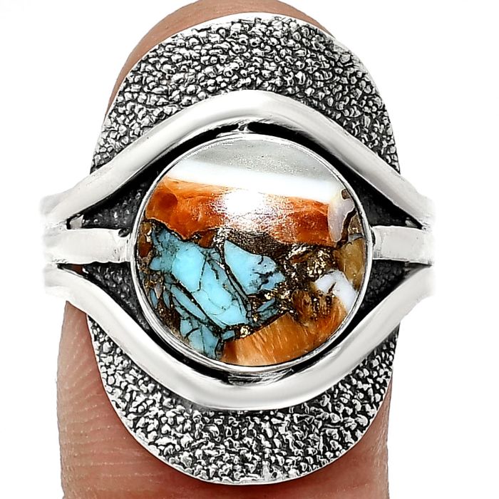 Spiny Oyster Turquoise Ring size-9.5 EXR01099 R-1402, 11x11 mm