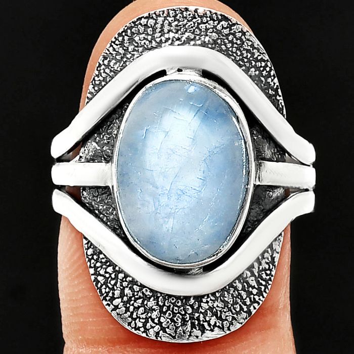 Rainbow Moonstone Ring size-8.5 EXR01127 R-1402, 9x13 mm