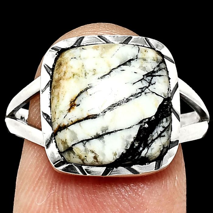 Authentic White Buffalo Turquoise Nevada Ring size-9 EXR01131 R-1074, 12x12 mm