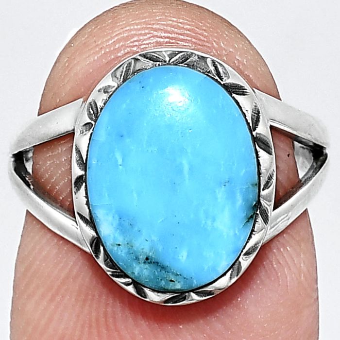 Sleeping Beauty Turquoise Ring size-6 EXR01164 R-1074, 9x13 mm