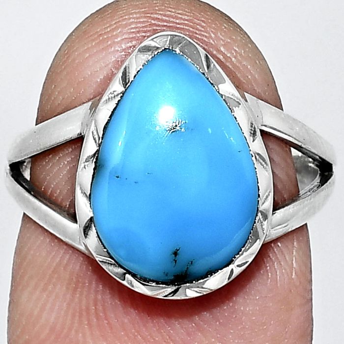 Sleeping Beauty Turquoise Ring size-7 EXR01165 R-1074, 9x13 mm