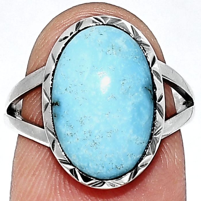 Natural Rare Turquoise Nevada Aztec Mt Ring size-7 EXR01172 R-1074, 10x15 mm