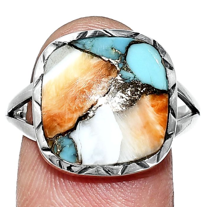 Spiny Oyster Turquoise Ring size-10 EXR01176 R-1074, 14x14 mm