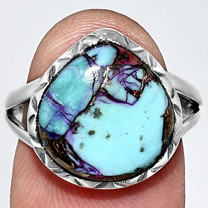 Kingman Purple Dahlia Turquoise Ring size-8 EXR01178 R-1074, 13x13 mm