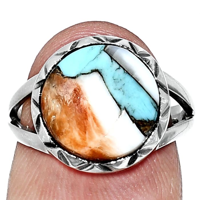 Spiny Oyster Turquoise Ring size-6 EXR01185 R-1074, 11x11 mm