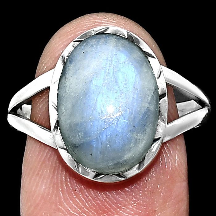 Rainbow Moonstone Ring size-9.5 EXR01195 R-1074, 10x14 mm