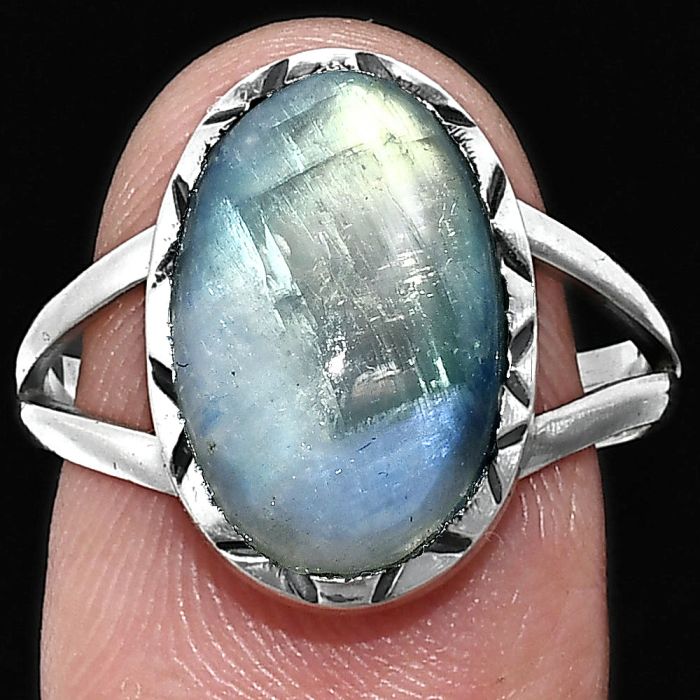 Rainbow Moonstone Ring size-9 EXR01196 R-1074, 10x15 mm