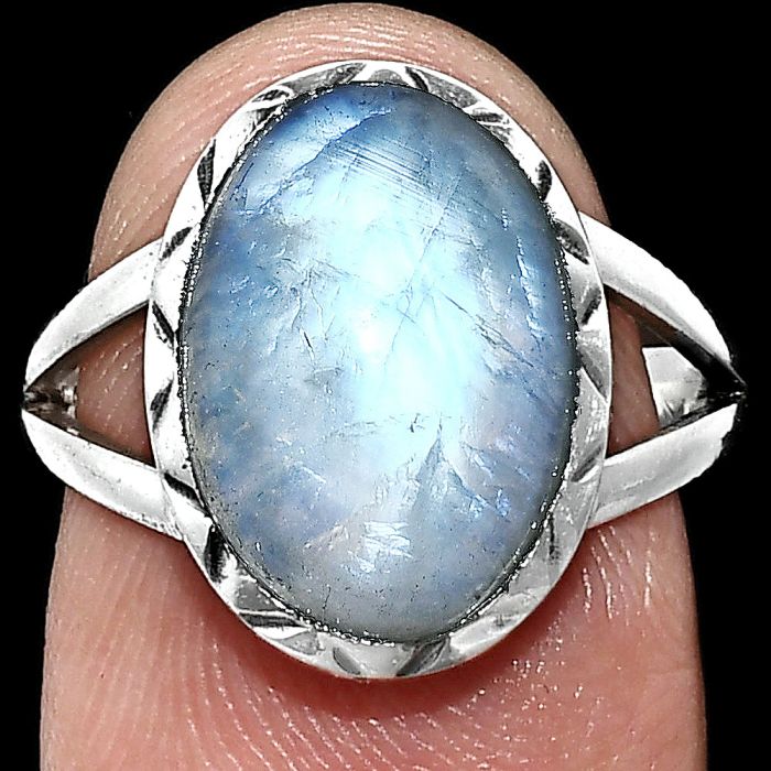 Rainbow Moonstone Ring size-7 EXR01197 R-1074, 10x14 mm