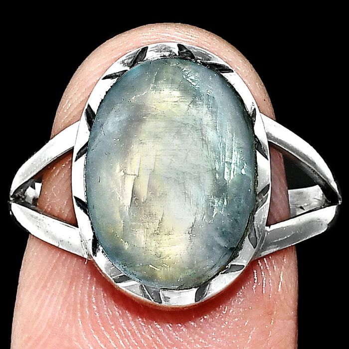 Rainbow Moonstone Ring size-8.5 EXR01199 R-1074, 10x14 mm