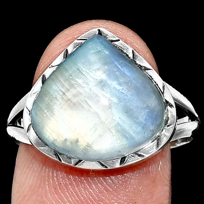 Rainbow Moonstone Ring size-9.5 EXR01200 R-1074, 13x14 mm