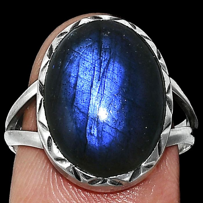 Blue Fire Labradorite Ring size-8 EXR01201 R-1074, 12x16 mm