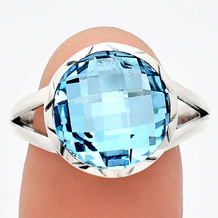 Sky Blue Topaz Checker Briolette Ring size-9.5 EXR01205 R-1074, 13x13 mm