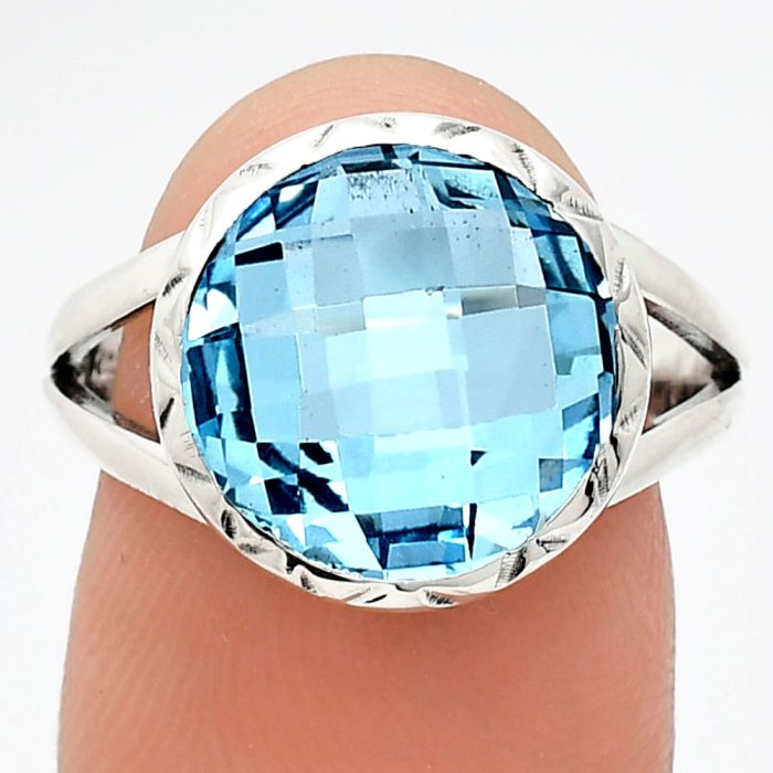 Sky Blue Topaz Checker Briolette Ring size-8 EXR01207 R-1074, 13x13 mm