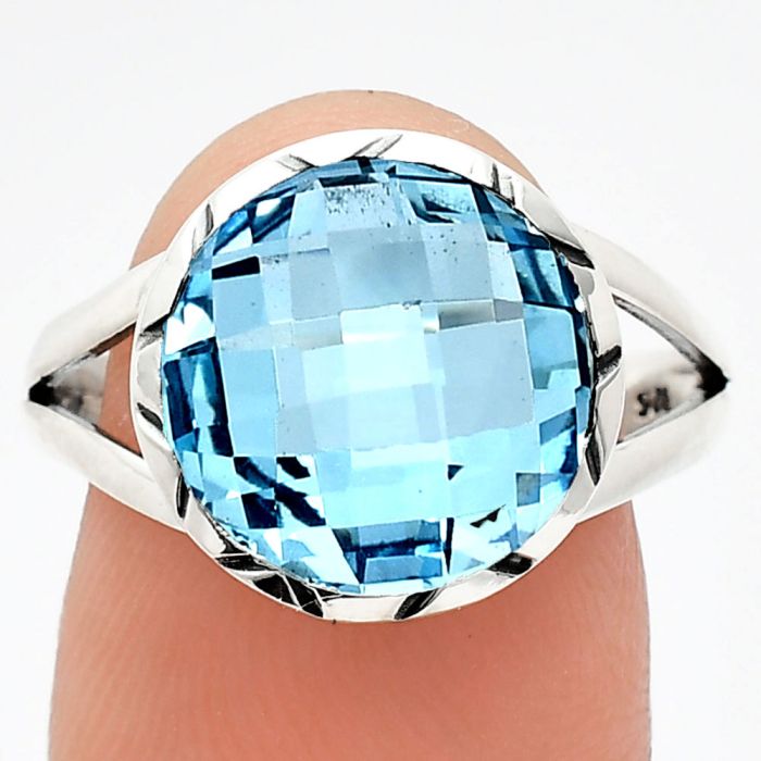 Sky Blue Topaz Checker Briolette Ring size-9 EXR01208 R-1074, 13x13 mm