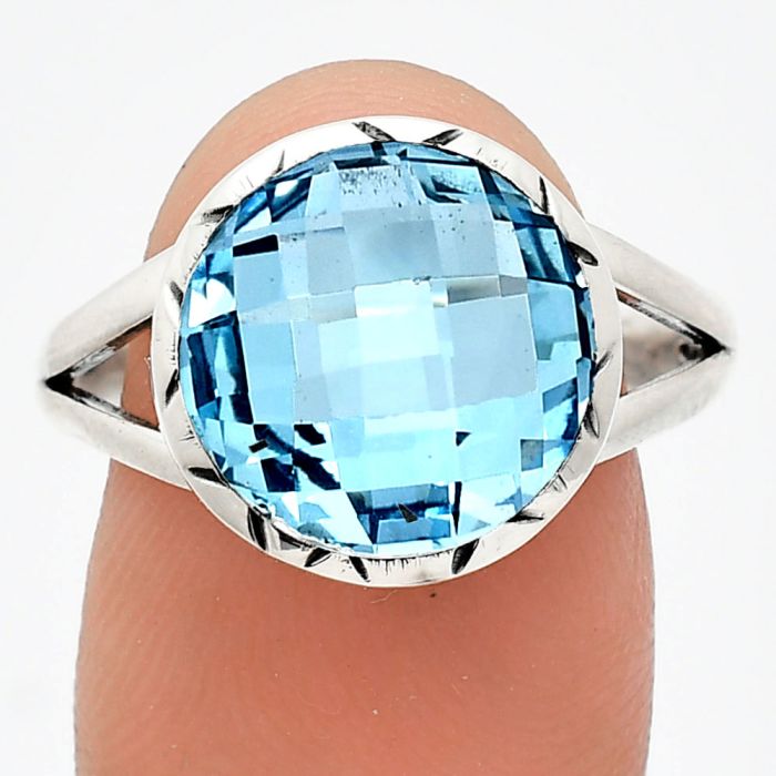 Sky Blue Topaz Checker Briolette Ring size-9.5 EXR01210 R-1074, 13x13 mm