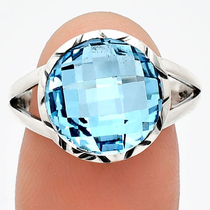 Sky Blue Topaz Checker Briolette Ring size-9 EXR01212 R-1074, 13x13 mm